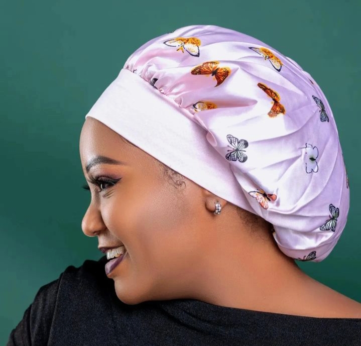 Photo of woman with satin bonnet